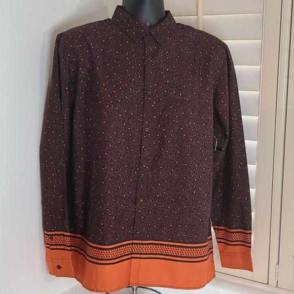 I.N.C. Multi-Print Mens Orange Longsleeve Shirt L - Picture 1 of 10